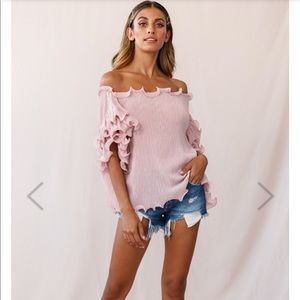 Miranda Ruffle Sleeve Top in Blush NWT